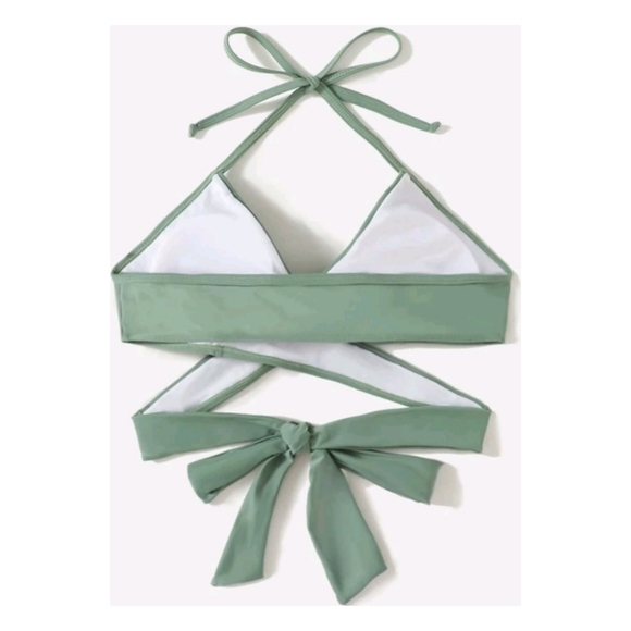 (NEW) Solid Criss Cross Halter Bikini Top - Picture 2 of 7